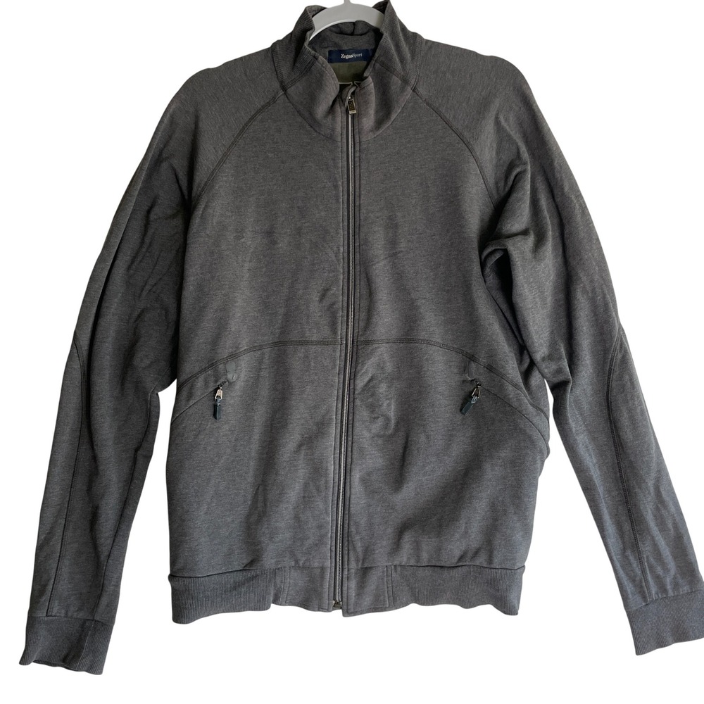 ZegnaSport Mens Gray Full Zip Jacket Stand Collar‎ Lightweight Size XL